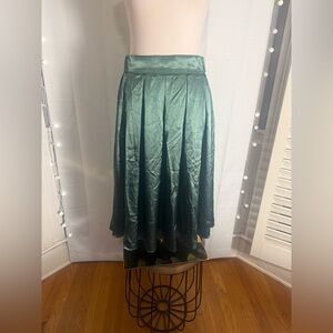 Emerald Green Satin Midi Skirt Costume Agent M Full Swing A-Line Elastic Waist